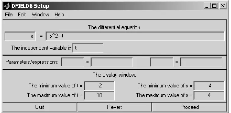 Figure 1: Dfield setup window, right after begin called using dfield6.