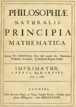 Abbildung 1.1: Die Titelseite der Principia der Erstausgabe von 1687 (Bildquelle:  Wi-kipedia).