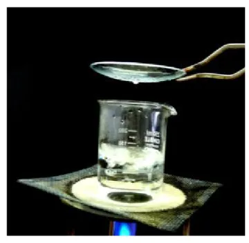 Abbildung 2: flüssiges Wasser verdampft und kondensiert an der Rückseite des Uhrglases