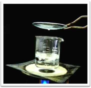 Abbildung 5: flüssiges Wasser verdampft und kondensiert an der Rückseite des Uhrglases 