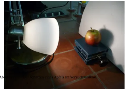 Abbildung 3 – Der Schatten eines Apfels im Versuchsaufbau.