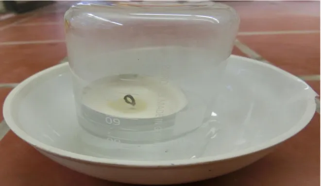 Abb. 5-  Teelicht mit in ein Becherglas gesaugtes Wasser von Versuch 5