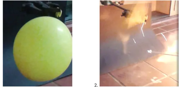 Abb. 4 -  1. Wasserstoffballon, 2. Explosion des Wasserstoffs initiiert durch den Glimmspan.