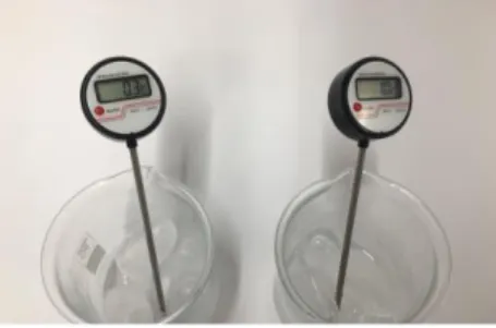 Abbildung 1: Bechergläser mit Eiswasser  und Thermometer.