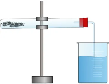 Abbildung 1: Versuchsaufbau. Es ist darauf zu achten, dass der Stopfen das Reagenzglas mit Ausnahme des Glasrohres luftdicht verschließt.