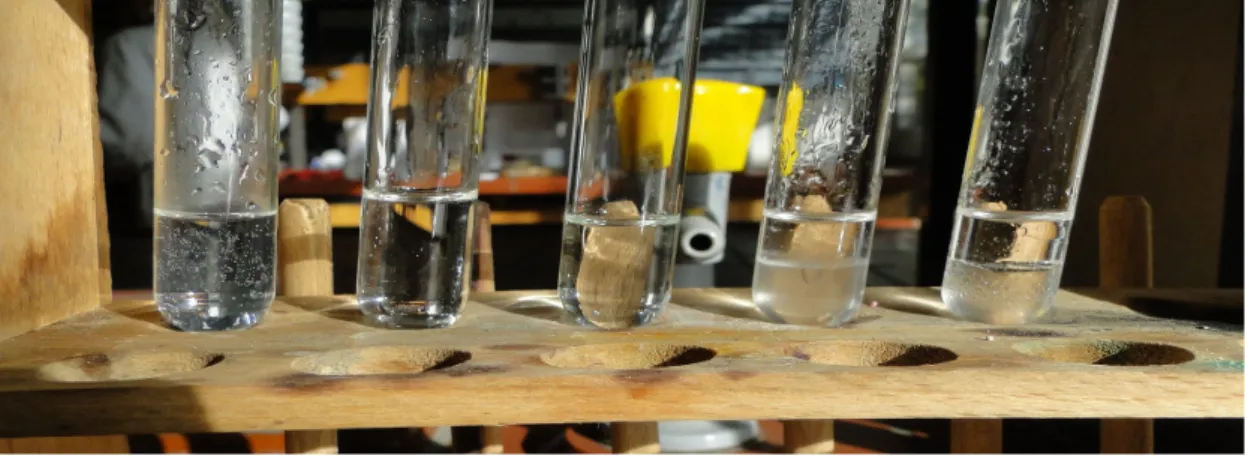 Abbildung 5: Verschiedene Alkohole mit Wasser. V.l.n.r.: Methanol, Ethanol, n-Propanol