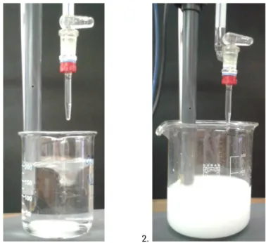 Abb. 3 -  Darstellung der Natriumchlorid-Lösung vor einem schwarzen Hintergrund. 1. Vor der Leitfähigkeitsitration