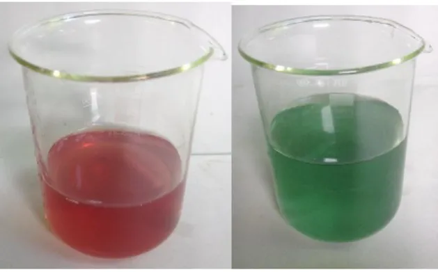 Abb. 2 -  Wasserprobe vor und nach der Titration mit einer EDTA-Lösung. 