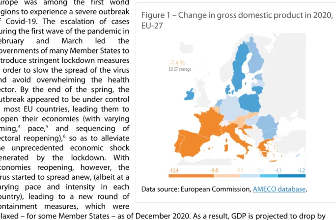 Figure 1 – Change in gross domestic product in 2020,  EU-27 