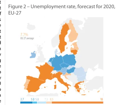 Figure 2 – Unemployment rate, forecast for 2020,  EU-27 