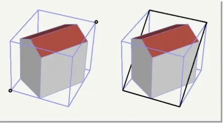 Figure 27: The CityObject’s envelope specified by two points with minimum and maximum coordinate values (left: black points) is stored as a 3D rectangle (right: black polygon using five points)