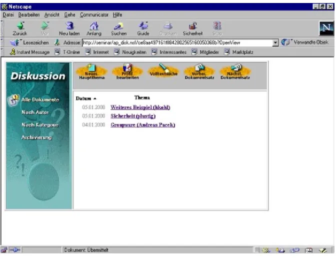Abb. 6: Screenshoot des von Lotus Notes dynamisch generierten Diskussionsforums im Browser.