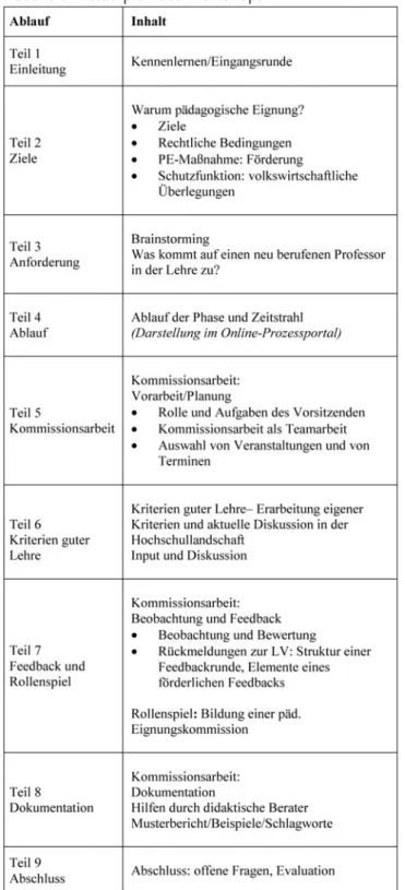 Tabelle 2: Ablaufplan des Workshops