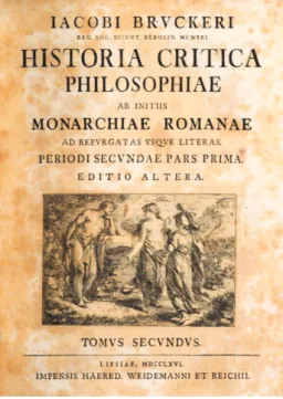 Abb. 1: Titelblatt und Frontispiz von J. J. Bruckner: Historica critica   philosophiae, Bd