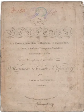 Abb. 3: Beethoven, 4. Sinfonie op. 60, Titelseite der Originalausgabe (Stimmen); Wien und  Pest: Bureau des arts et d’industrie, Pl.-Nr