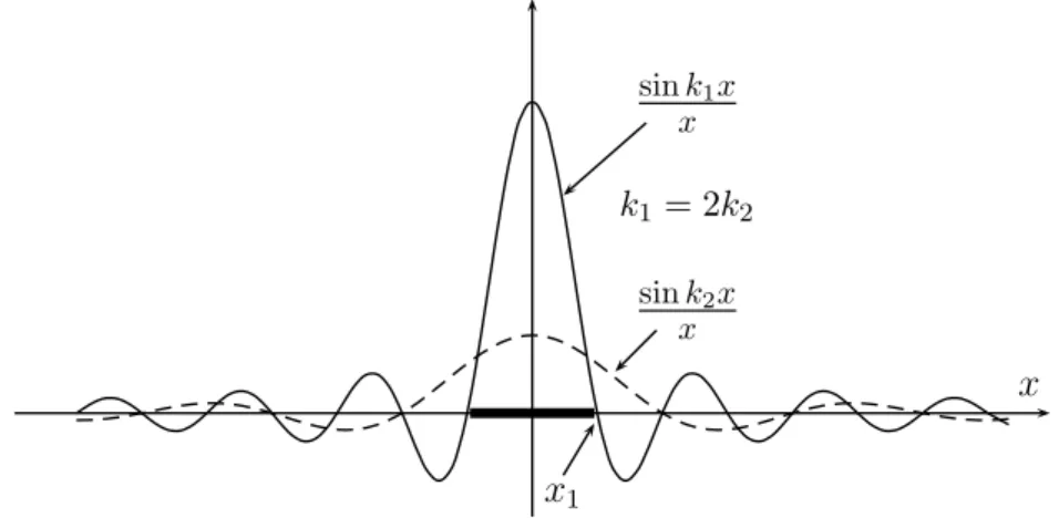 Abbildung 1.7: Die Amplitude des Wellenpaketes ist um x = 0 konzentriert