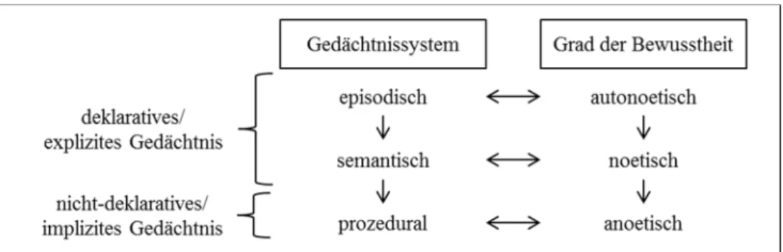 Abbildung  6:  Schematische  Darstellung  verschiedener  Gedächtnissysteme  und  dem  Grad   der  Bewusstheit  (Eigene  Darstellung  in  Anlehnung  an  Tulving,  1985a,  S