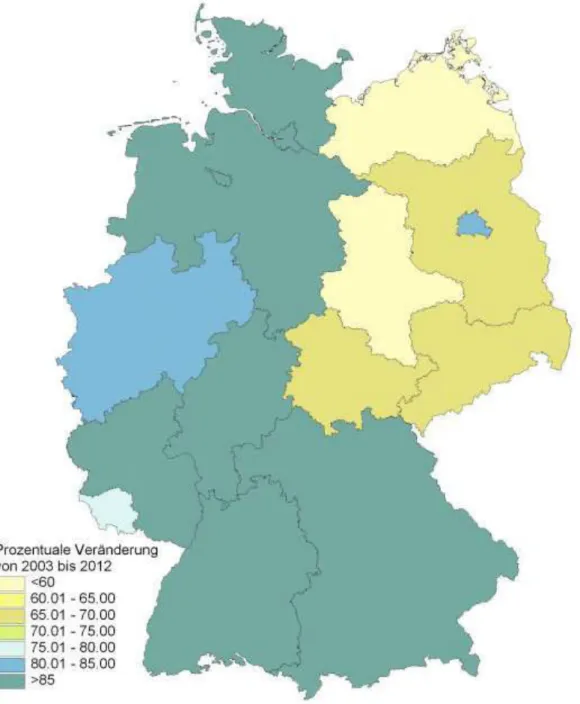 Grafik 3  Entwicklung  der  Anzahl  der  Schüler  im  Sekundarbereich  I  in  den  Ländern  zwi- zwi-schen 2003 bis 2012