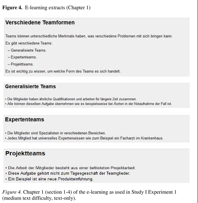 Figure 4. Chapter 1 (section 1-4) of the e-learning as used in Study I Experiment 1  (medium text difficulty, text-only)