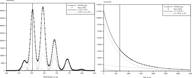 Abbildung 6: Funktionsverlauf des simulierten Spektrums Sim1.GES und Wahrscheinlichkeitsfunktion p (t, λ|P 1 )