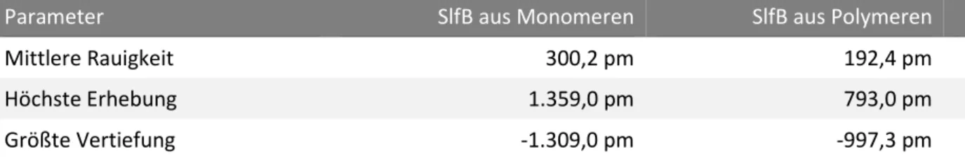 Tabelle 2: Unterschiede der Rauigkeit der zwei Seiten eines kristallisierten SlfB-S-Layers