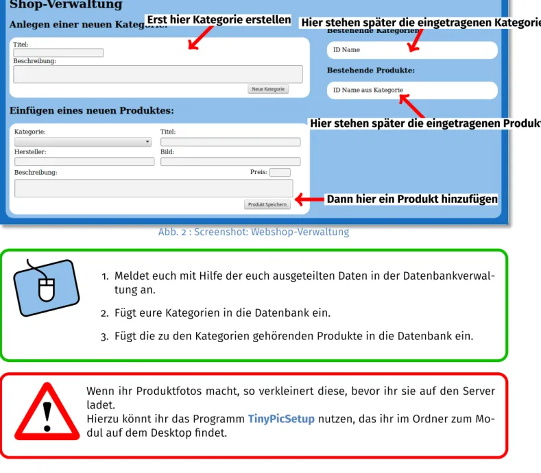 Abb. 2 : Screenshot: Webshop-Verwaltung