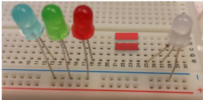 Abb. 8: Verschiedenfarbige LEDs und eine RGB-LED 