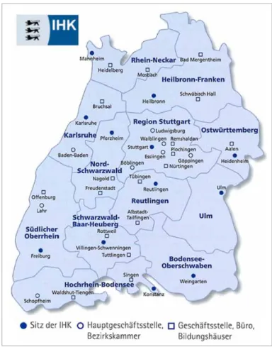 Abbildung 1: Die zwölf IHK-Bezirke in Baden-Württemberg (© IHK in Baden-Württemberg)