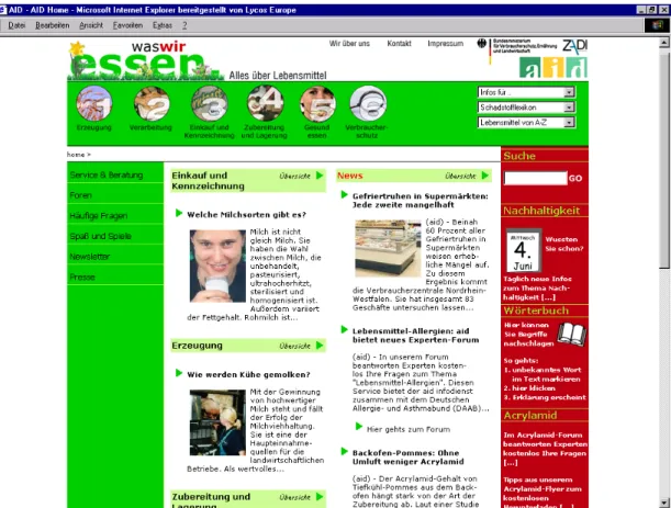Abb. 1: Homepage des Internet-Portals „was-wir-essen.de&#34; 