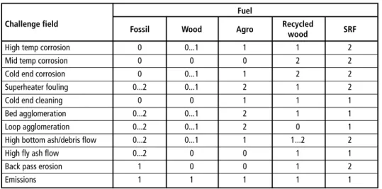 Table 1:  Overview on the fuel specific issues