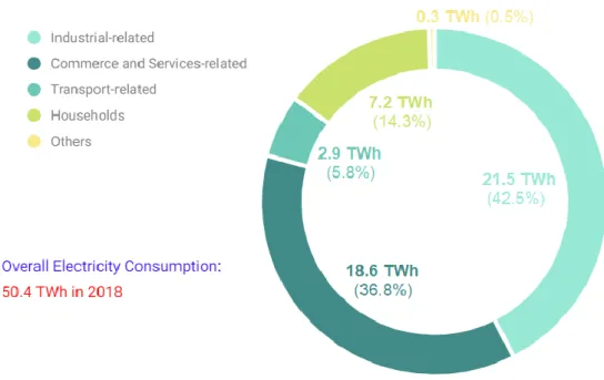 Figure 3 - Electricity Consumption by Sector in 2018. Source: EMA, 2019 [4] (adapted) 