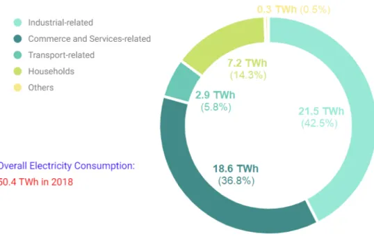 Figure 3 - Electricity Consumption by Sector in 2018. Source: EMA, 2019 [4] (adapted) 