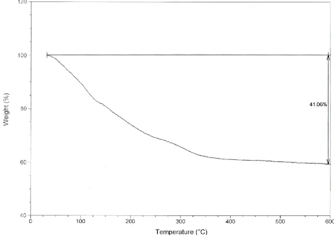 Abbildung 1: Thermogravimetrische Analyse des bei der Polymerisation von purem  Phosphanylboran erhaltenen unlöslichen Rückstands