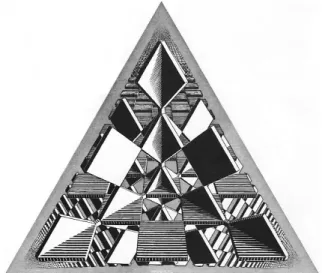 Abbildung 6: M. C. Escher, Drei sich schneidende Flächen, Holzschnitt 1954.