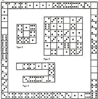 Figur 1 stellt einen Rahmen dar, der unter Beachtung der Spielregel aus Dominosteinen ge- ge-bildet ist