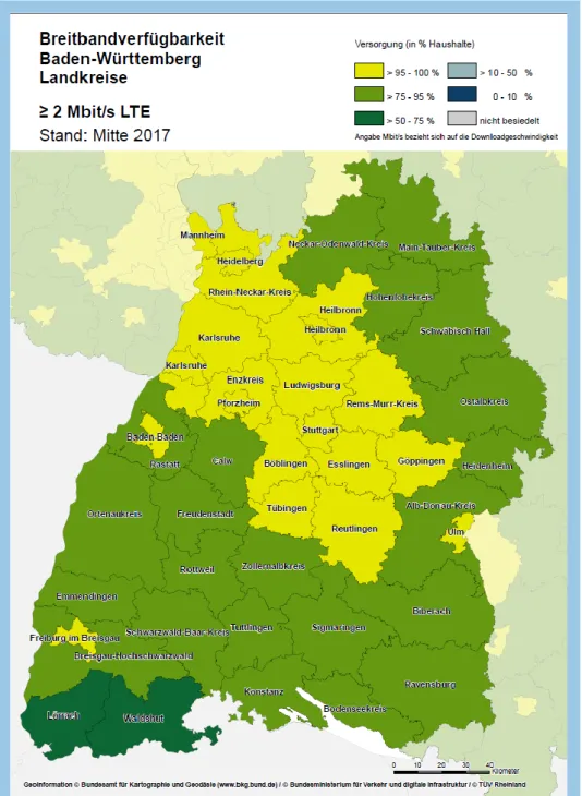 Abbildung 5: Schnelles Internet durch Mobilfunkversorgung in Baden-Württemberg mittels  LTE 