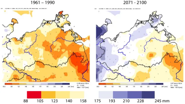 Abbildung 11: Niederschlagsmengen im Winter für die Jahre 2071 bis 2100 gegenüber dem Vergleichszeitraum  1961 bis 1990  14