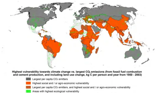 Abbildung  5: Größte Verwundbarkeit versus größte CO 2 -Emissionen pro Kopf (Schellnhuber  2007, S
