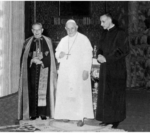 Abbildung 5: Giacomo Lercaro, Papst Johannes XXIII. und Guiseppe Dossetti (v.l.n.r., Quelle: 