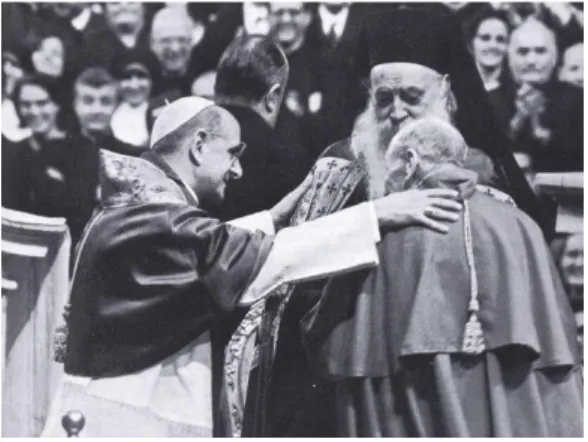 Abb. 4: Papst Paul VI., Partiarch Athenagoras und Bea 