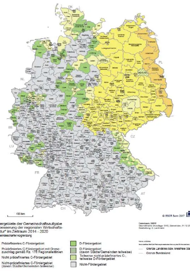 Abbildung 3:  GRW-Fördergebiete 2014 bis 2020 (Quelle: BBSR Bonn 2017) 