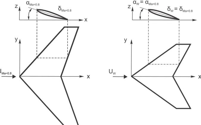 Abbildung 1.1: Grundriss und Profilschnitt eines gepfeilten Fl¨ ugels