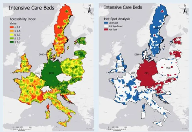 ABBILDUNG 3: Regionale Verteilung von Intensivbetten in 14 Europäischen Ländern  