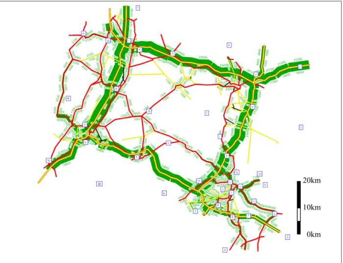 FIGURE 6:  FPD-volumes of a working day in the road network. 