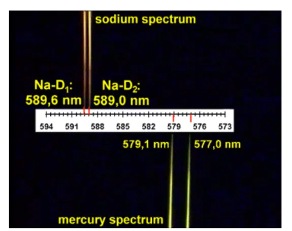 Figure 4. Simultaneous observation of a section of the sodium spectrum and the mercury spectrum.
