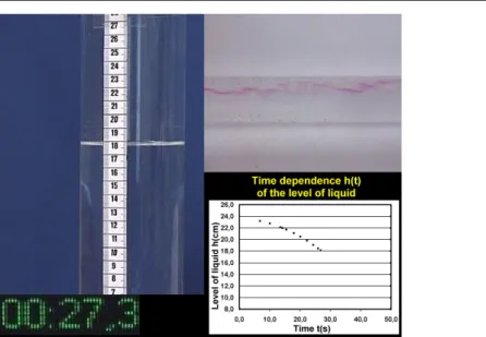 Figure 3. A subdivided view for recording measurements (top left: level of liquid with length scale;