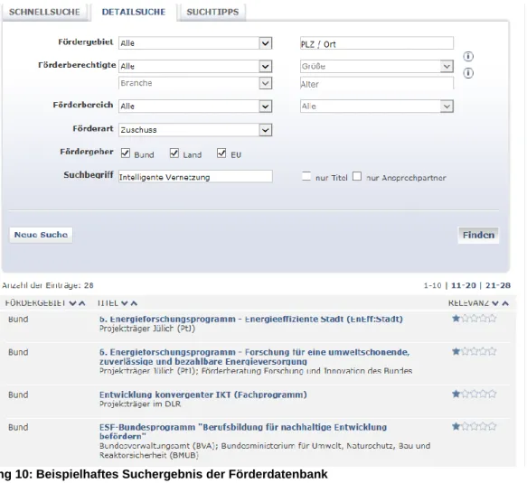 Abbildung 10: Beispielhaftes Suchergebnis der Förderdatenbank 