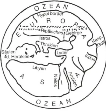 Abbildung 1: Weltbild von Hekätaus um 500 v. Chr. (aus A. Stückelberger, Bild und Wort [2])