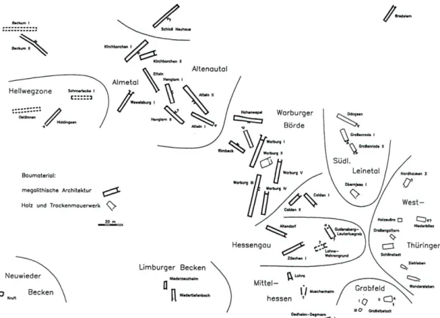 Abbildung 2: Schematische Kartenskizze der mitteldeutschen Kollektivgräber (nach Raetzel-Fabian, aus [2]) 
