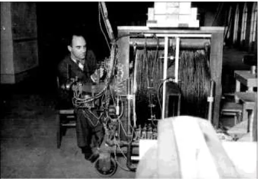 Abbildung 3: Carl Anderson und der Magnet der Nebelkammer zur Untersu- Untersu-chung kosmischer H¨ohenstrahlung im Guggenheim Aeronautics Lab, 1931, [8]